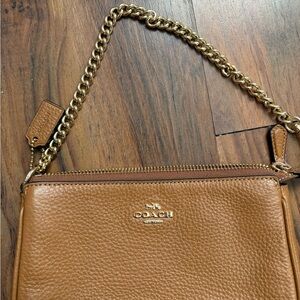 Coach Brown Leather Crossbody Bag with Gold Chain